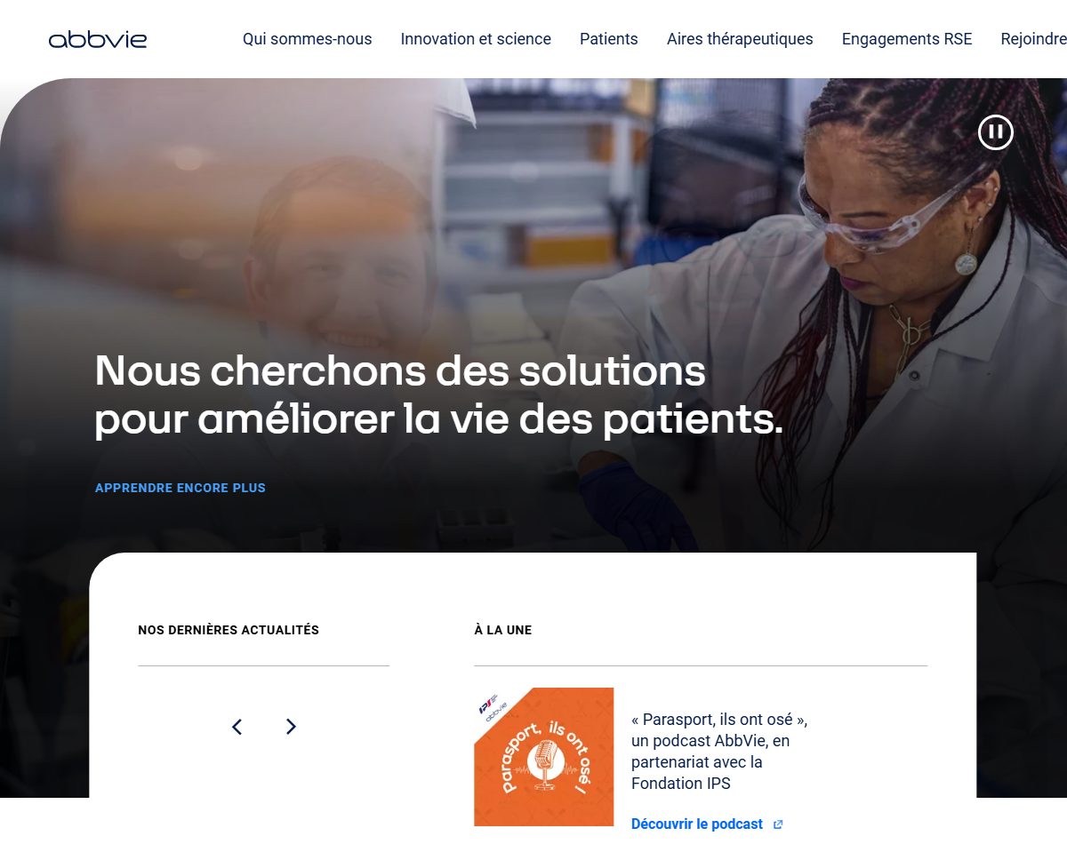 Page d’accueil du site officiel de AbbVie