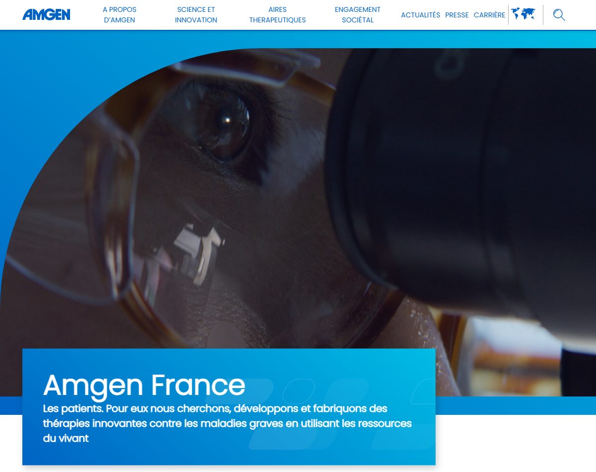 Page d’accueil du site officiel de Amgen