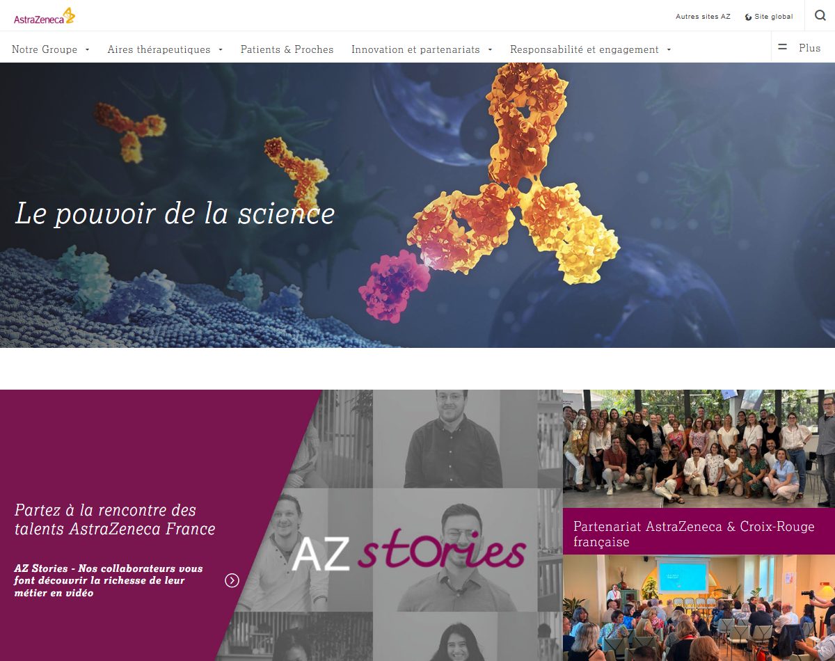 Page d’accueil du site officiel de AstraZeneca