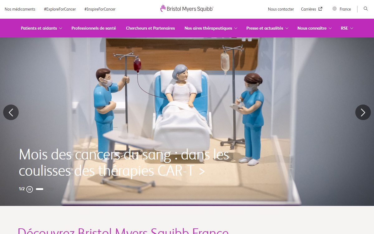 Page d’accueil du site officiel de Bristol Myers Squibb