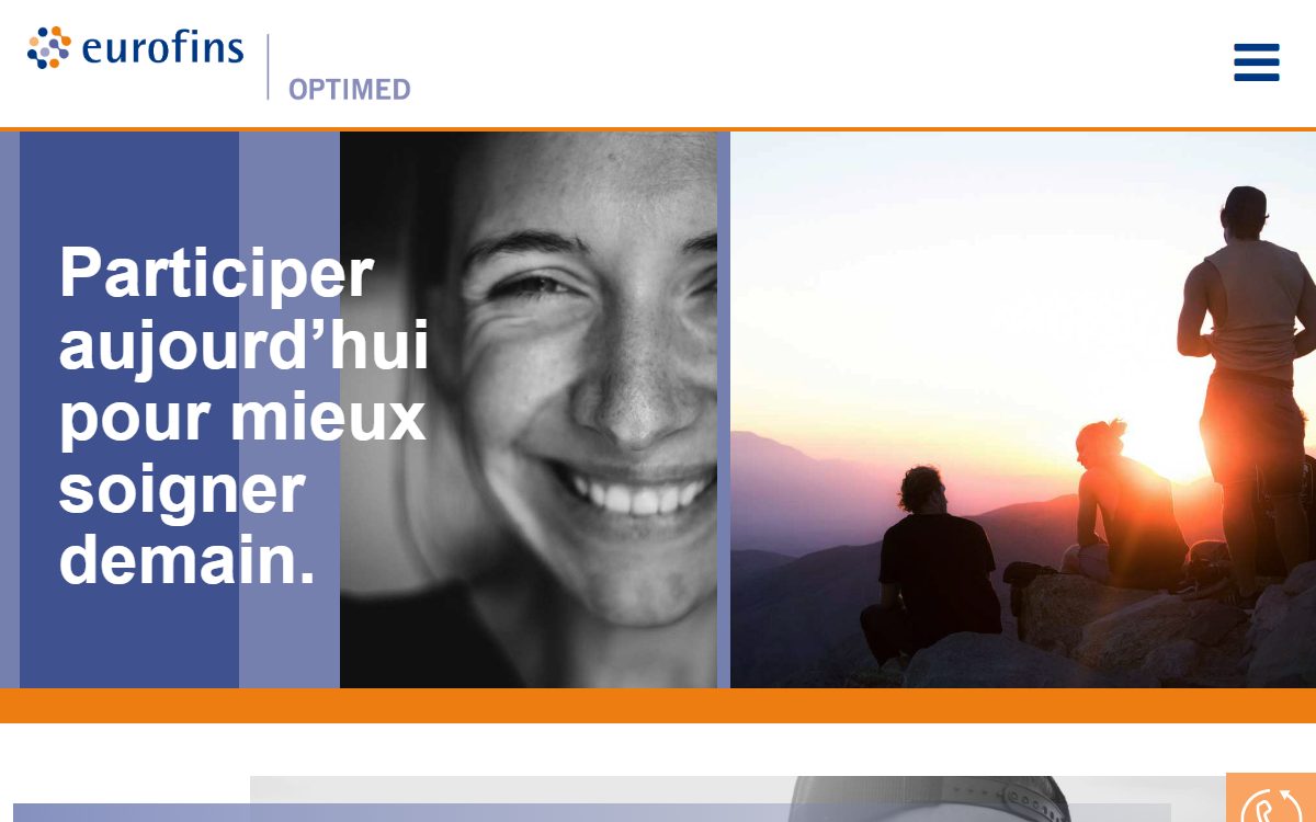 Page d’accueil du site officiel de Eurofins Optimed