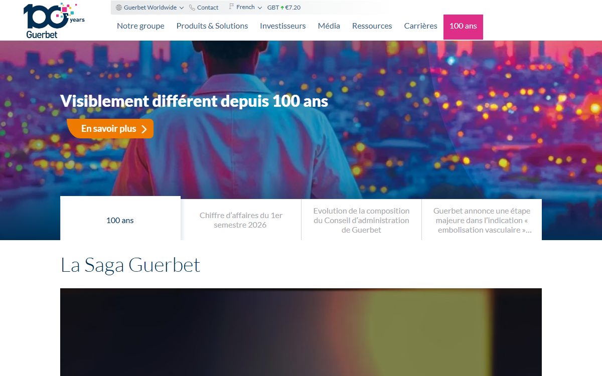Page d’accueil du site officiel de Guerbet