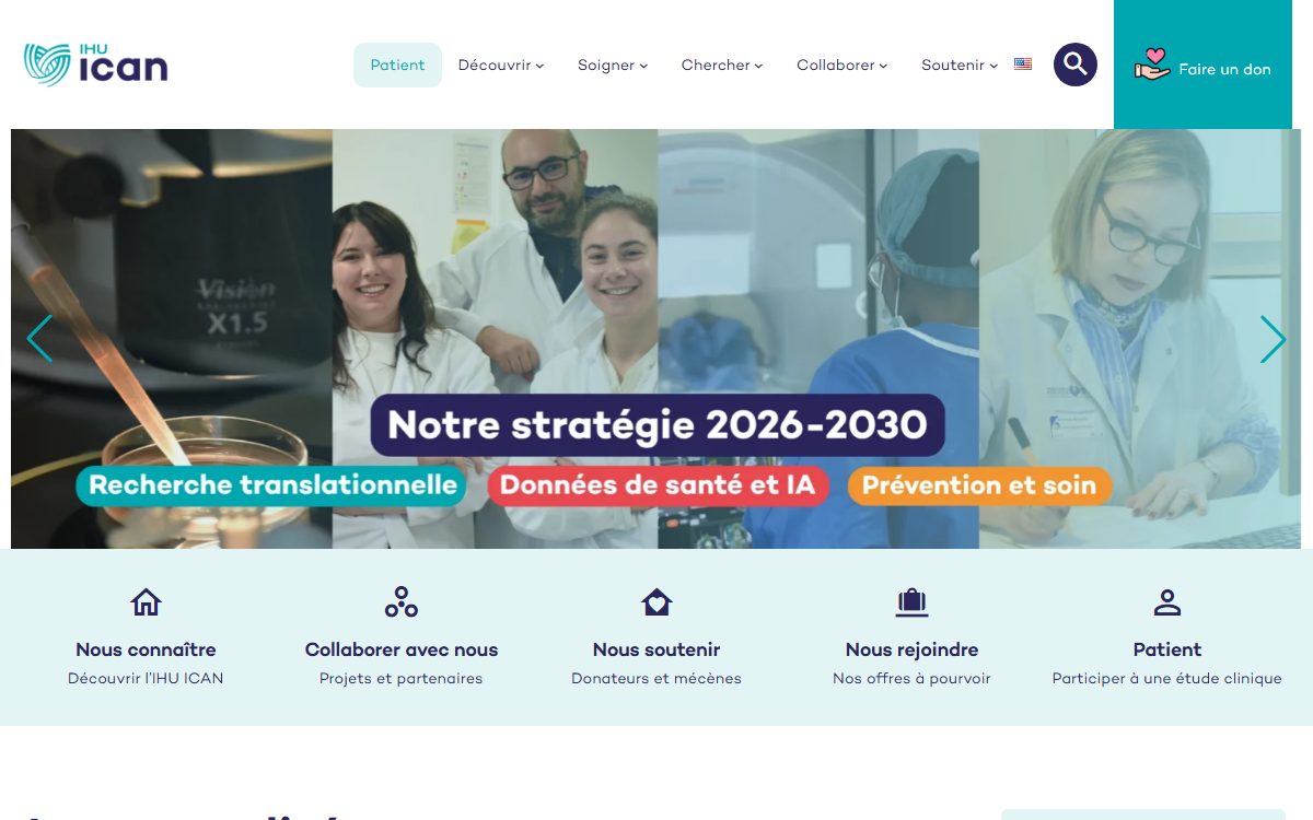 Page d’accueil du site officiel de IHU ICAN