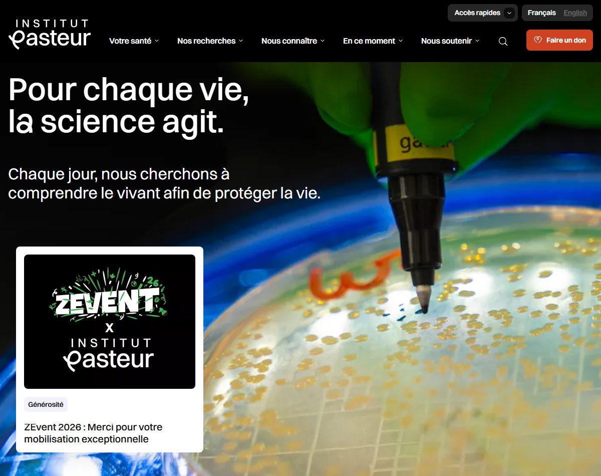 Page d’accueil du site officiel de Institut Pasteur