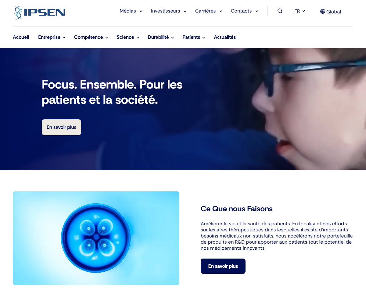 Page d’accueil du site officiel de Ipsen