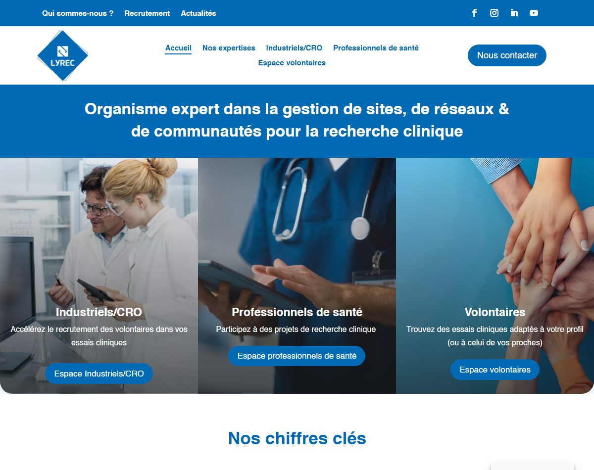 Page d’accueil du site officiel de Lyon Recherche Clinique