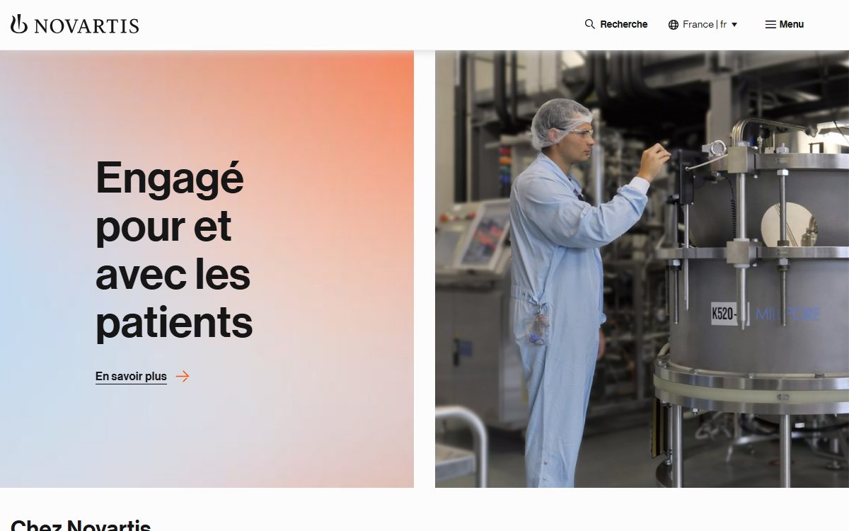 Page d’accueil du site officiel de Novartis