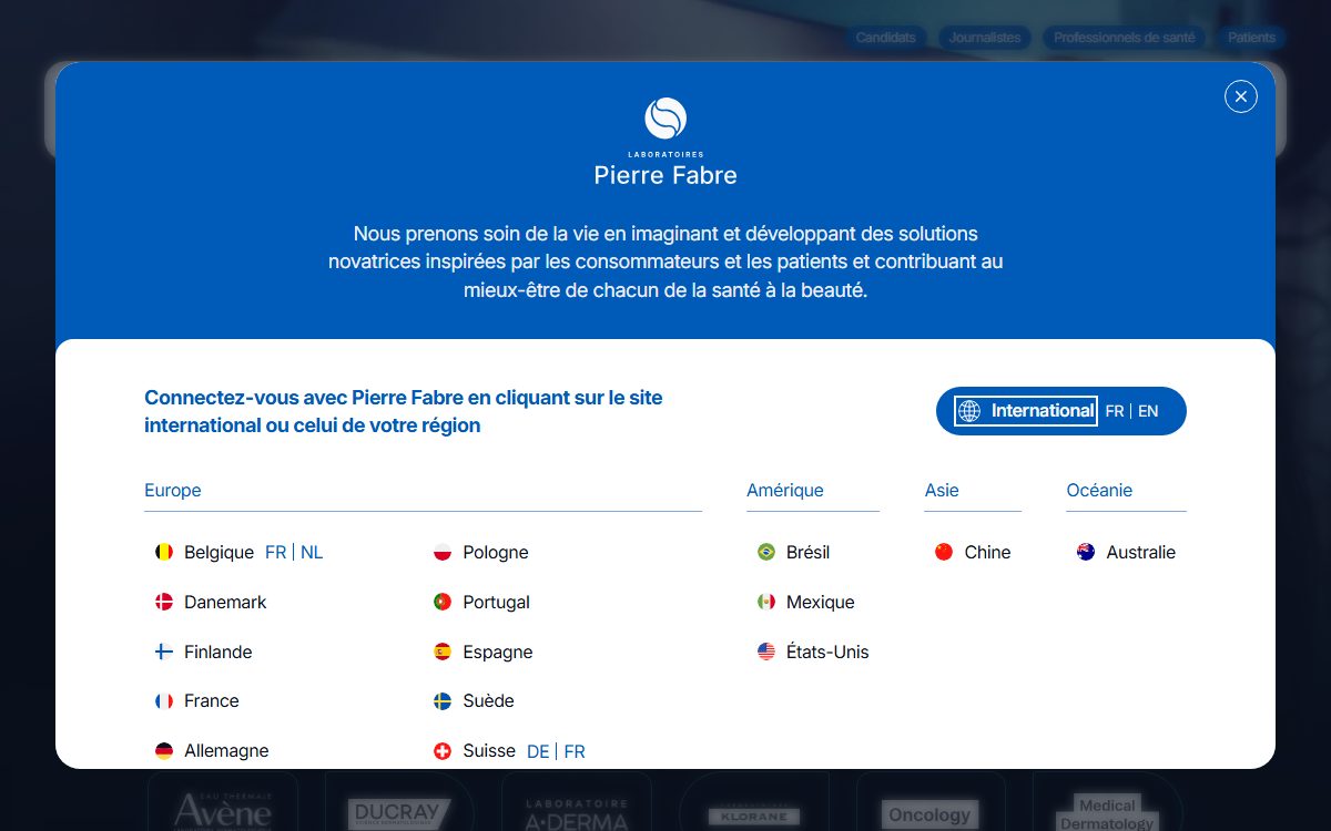 Page d’accueil du site officiel de Pierre Fabre